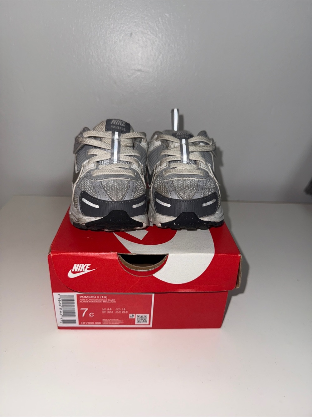 Nike Vomero 5 Kids Gray and White Sneakers with Reflective Detail